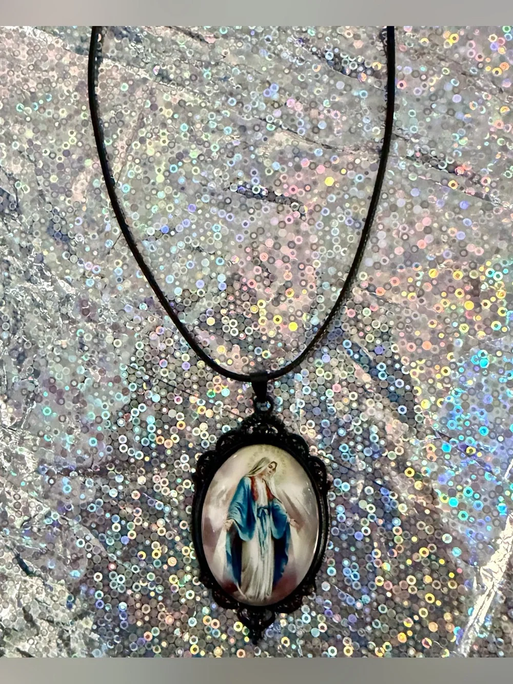 Vintage-Style Our Lady of Grace Virgin Mary Pendant Necklace